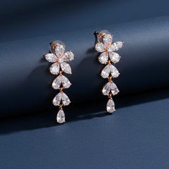 Crystal petal swing silver earrings