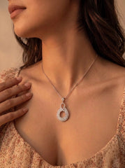 Diamond aura silver pendant set for women
