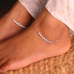 Infinity Gleam Silver Payal for Women