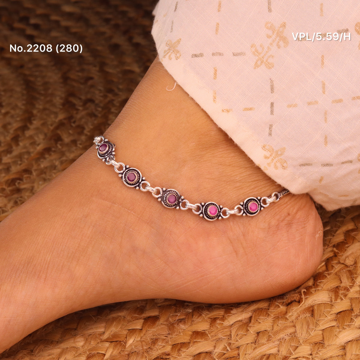 Rosaline heavy stone silver anklet