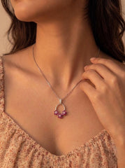 Pink charms silver pendant set for women