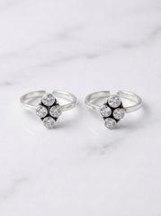 Snow spark oxidised silver toerings for women