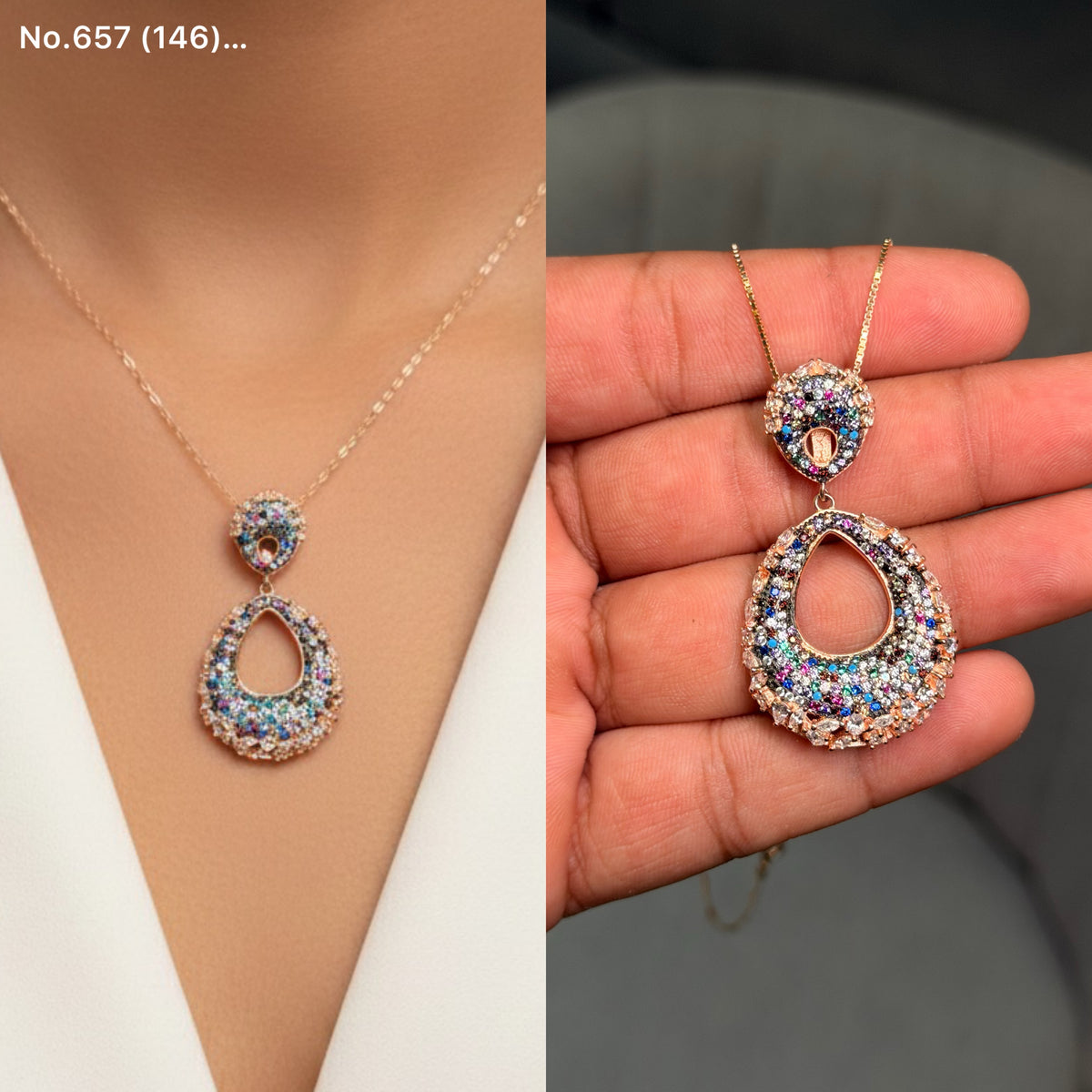 Prismatic aura silver chain pendant