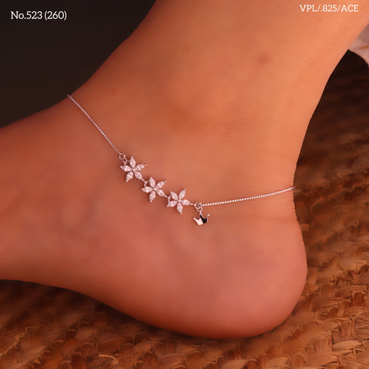 Triple star dangle silver Payal for women