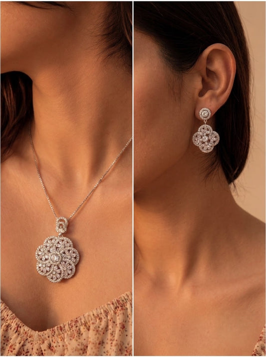 Celestial blossom shine silver pendant set pendant set