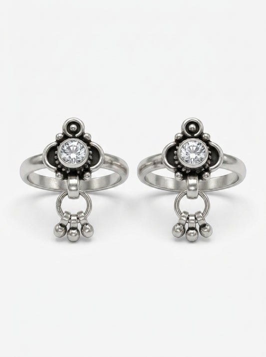 Hanging Ghungaroo oxidised silver toerings for women