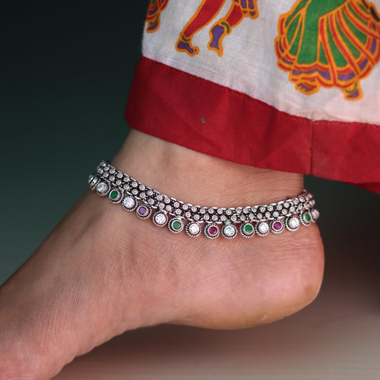 Maharani Style Silver Payal for Women