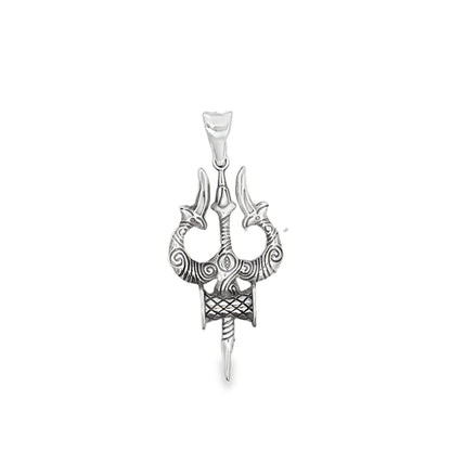 Divine Shiv Trishul & Damroo Pure Silver Pendant with  Chain for Mens