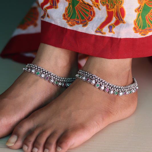 Maharani Style Silver Payal for Women
