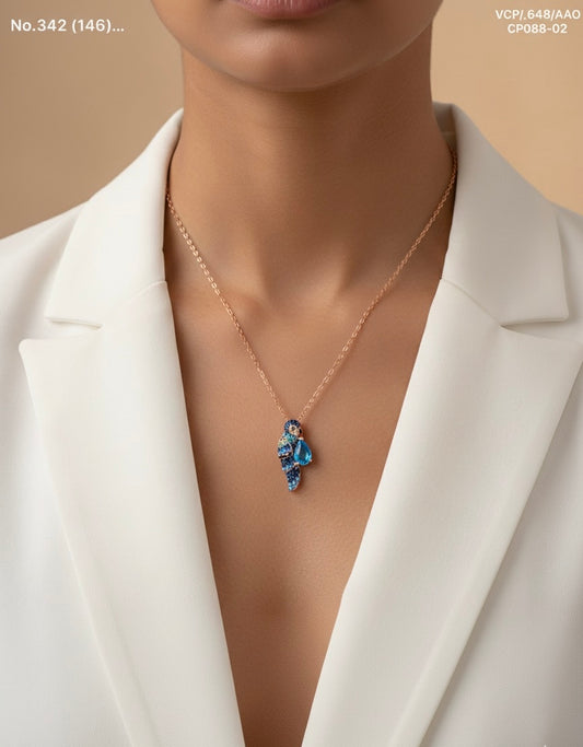 Colourful sparrow silver chain pendant