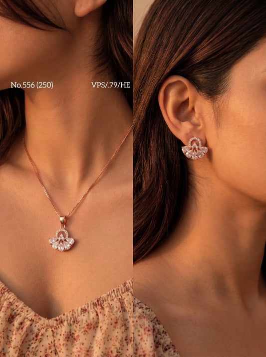 Petal jewel spark silver pendant set for women