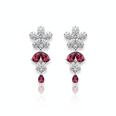 Ruby petal drops silver earrings