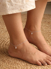 Silver Teardrop Charm Anklet