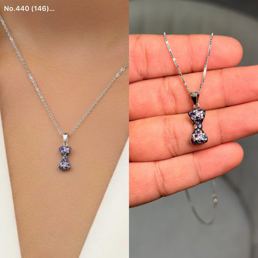 Crystal Confetti Bow silver chain pendant