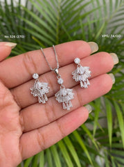 Crystal cut silver pendant set for women