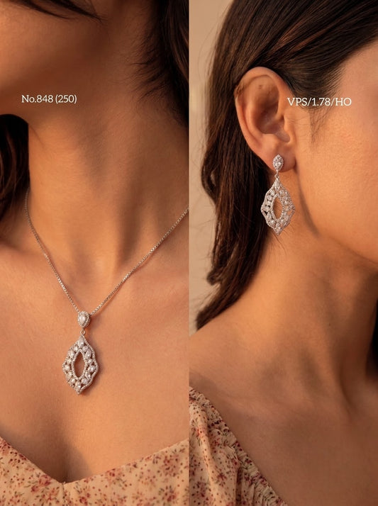 White satin silver pendant set for women