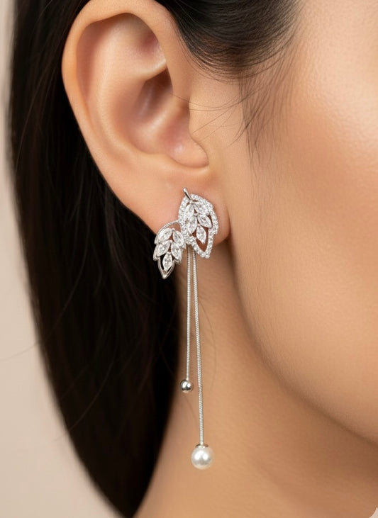 Celestial leaves shine silver earrings