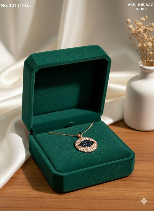 Black evil eye silver chain pendant