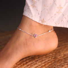 Ridhi Stone Charm Silver Payal for Women