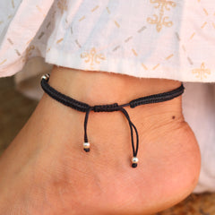 Radiant Silver Dots with Colour Stones Black Thread Payal for Women