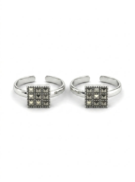 Glitter wave silver toerings for women