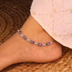 Rosaline heavy stone silver anklet