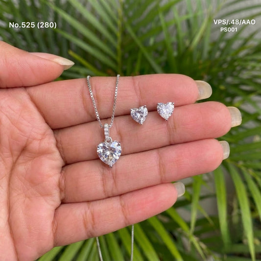 Little heart silver pendant set for women