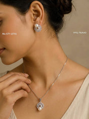 Diamond Pearl elegance silver pendant set for women