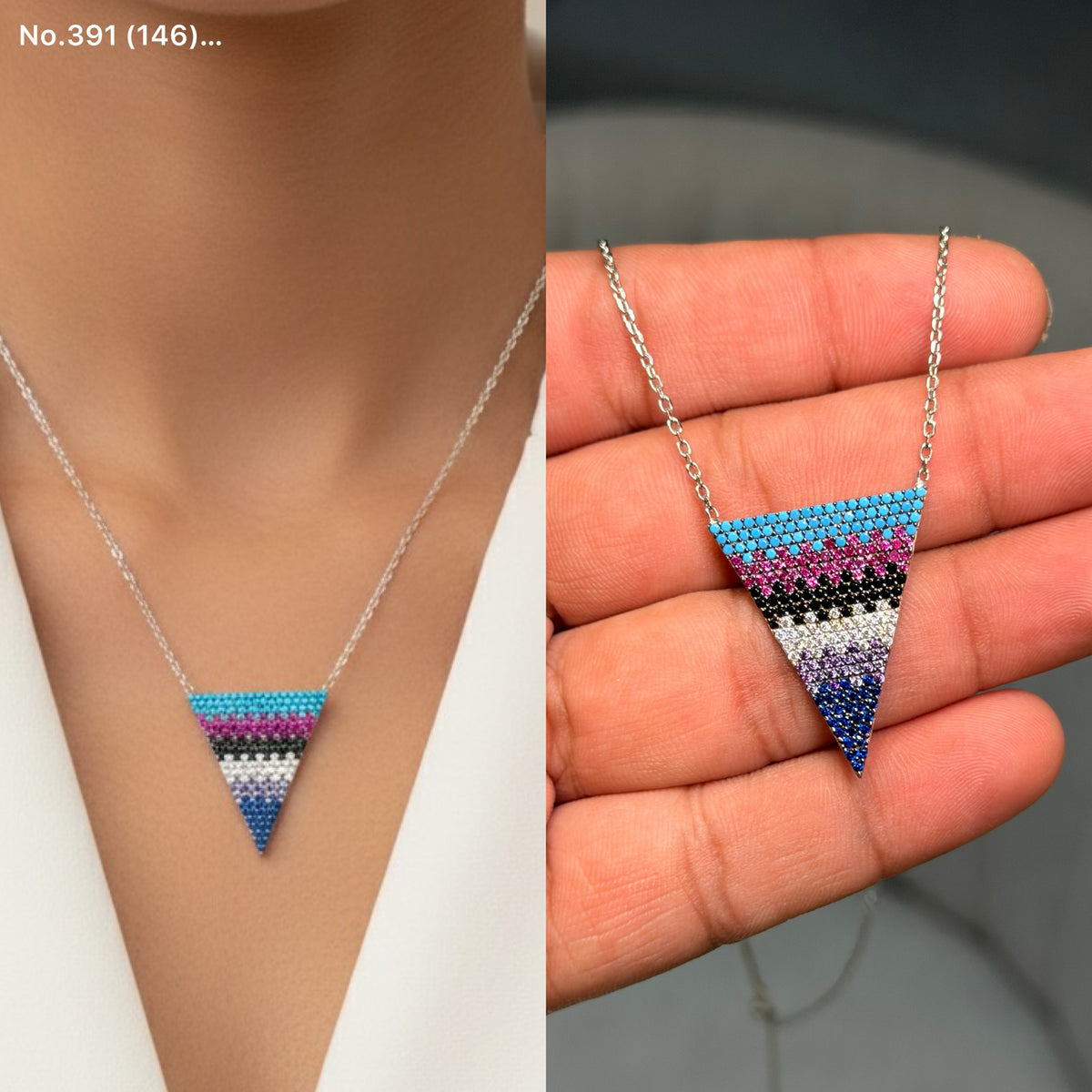 Rainbow thread silver chain pendant