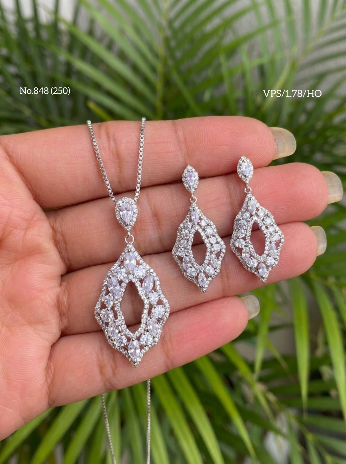 White satin silver pendant set for women