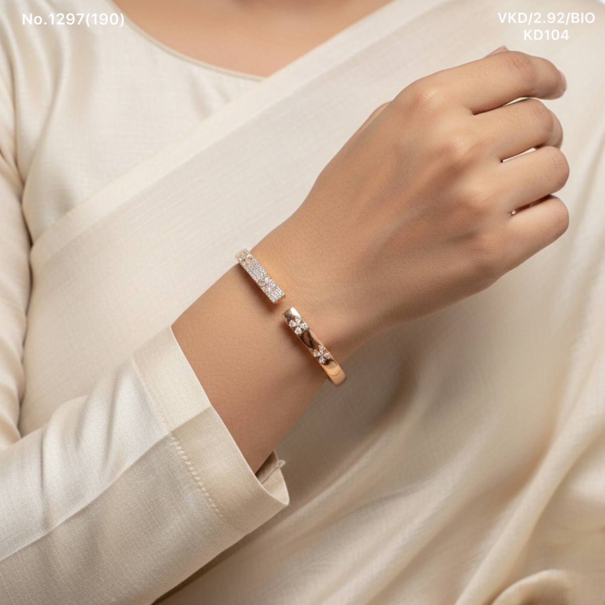 Crystal glow silver kada for women