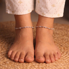 Leafy elegance silver Payal for women