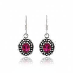 Aarohi red silver earrings