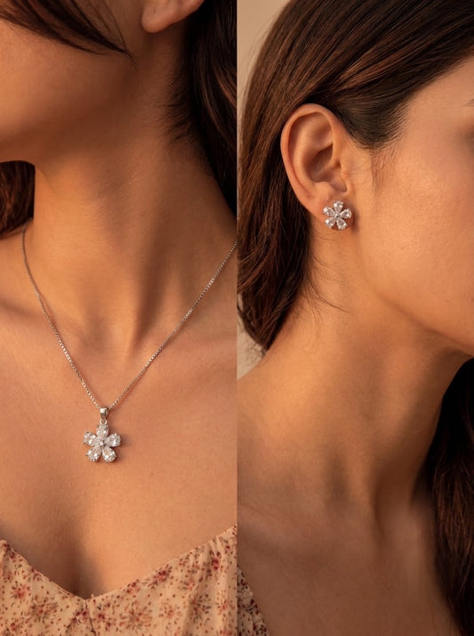 Celestial floral silver pendant set for women