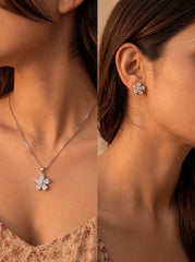 Celestial floral silver pendant set for women