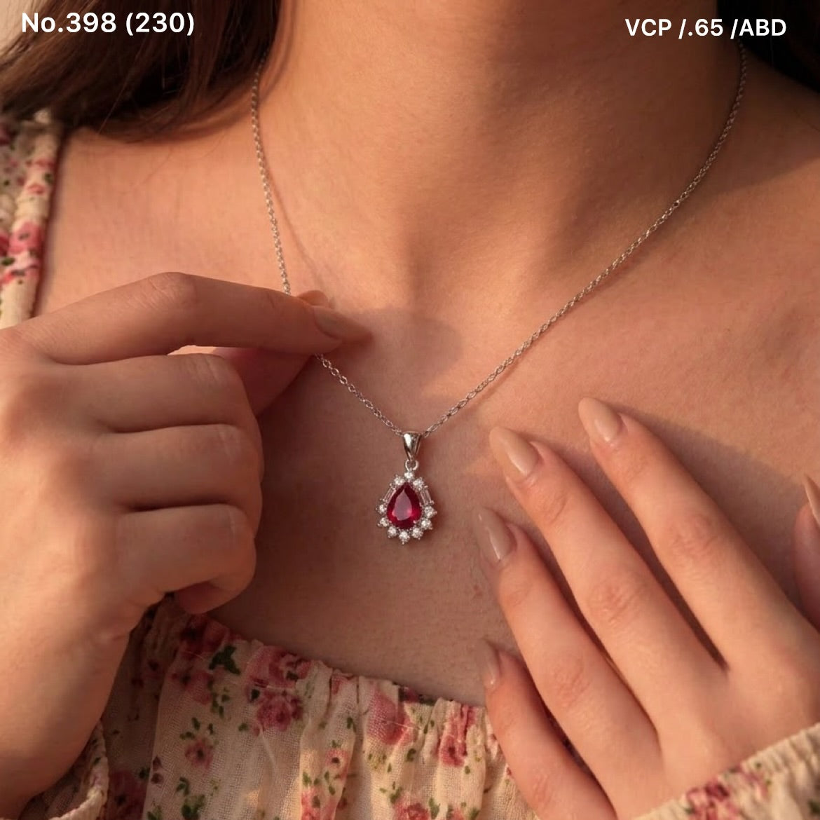 Ruby teardrop silver chain pendant for women