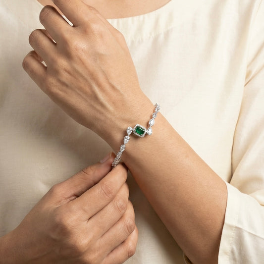 Green aura silver kada for women
