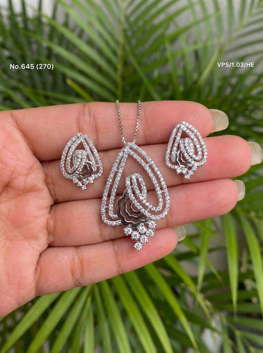 White stone aura silver pendant set for women