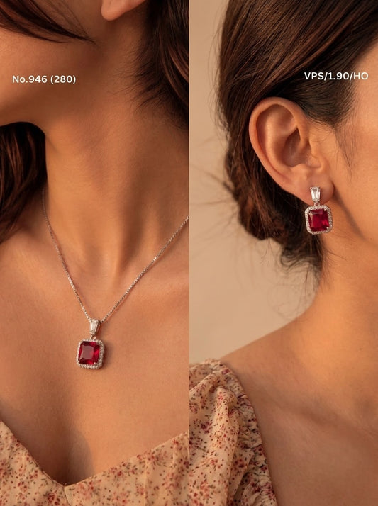 Red aura silver pendant set for women