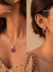 Red aura silver pendant set for women