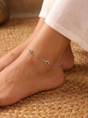Green stone loop silver Payal for women