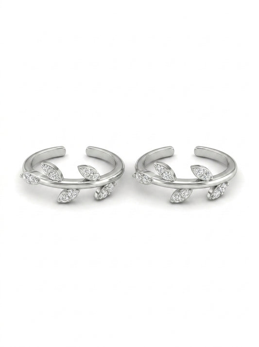 Shimmer leaf silver toerings for women