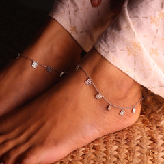 Sterling Square Luxe Silver payal for women