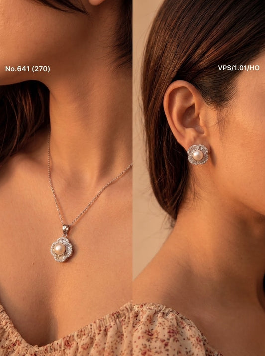 Pure pearl silver pendant set for women