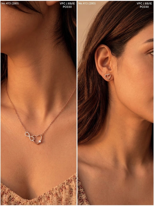 Heart infinity silver pendant set for women