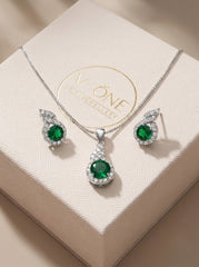 Olive shine silver pendant set for women