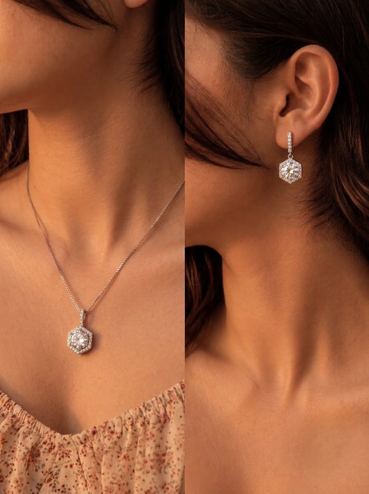 Diamond shine silver pendant set for women