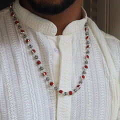 Silver Om Beads Capping Rudraksha Mala