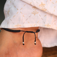 Silver Bead Dot Payal with Black Thread for Women