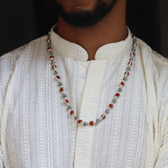 Silver Om Beads Capping Rudraksha Mala